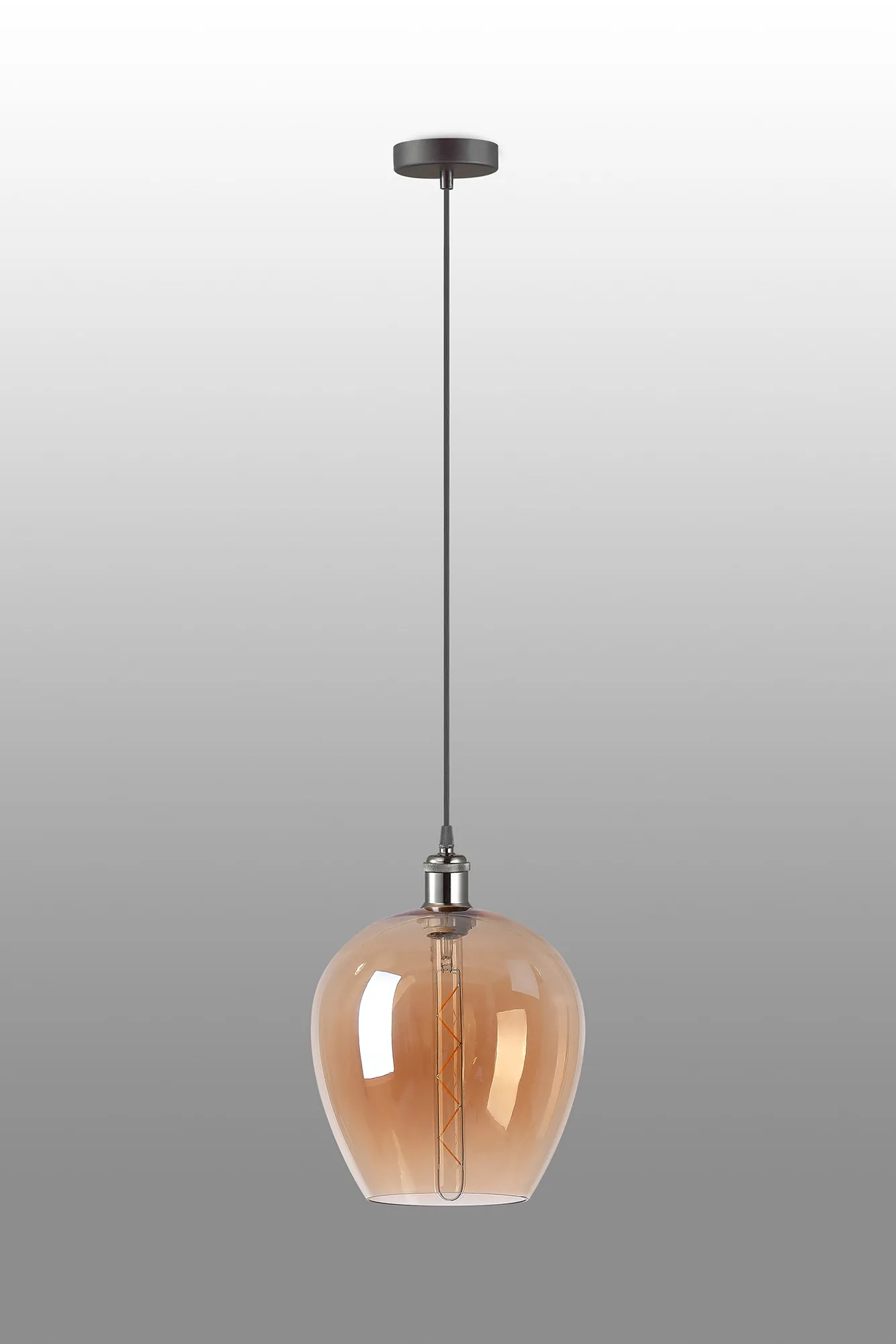 Cawdor Single Pendant, 1 Light E27, Gun Metal/Black/Amber Wine Glass DK1101  Deco Cawdor